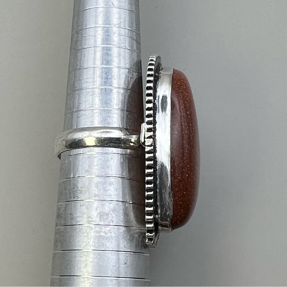 New Large Sandstone Goldstone Stone Sterling Silver Overlay Ring Size 8.75 - Picture 3 of 8